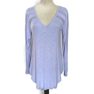 Anthropologie Deletta Lace-Line Crochet Pullover Top Lilac Size Small